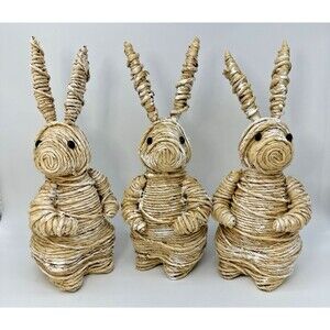 3 Twine and Paper Mache Rabbit Spring Easter Table Decor 12.5" Tall